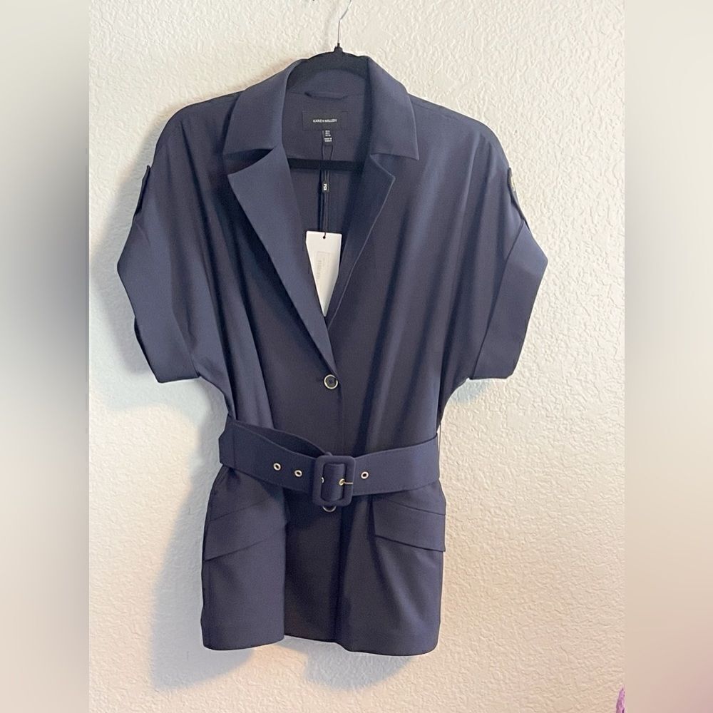 Karen Millen blazer Polished Stretch Belted blazer in navy Size US 4. NWT - Picture 4 of 11